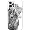 Mixroom - Cover Custodia Back case In TPU Silicone Morbido Per iPhone 12 MINI Fantasia Cavallo Bianco E Nero M597