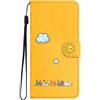Aisenth Cover per Google Pixel 8, Carino Gatto, Sole, Nuvola Custodia in PU Pelle Portafoglio Cover Kawaii Animali Modello Protettiva Flip Case con Funzione Supporto, Slot per schede, Giallo