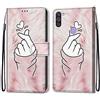 Mo-Somnus Cover per Samsung Galaxy M11 / A11, Custodia in PU Pelle Magnetica Libro Flip Caso Antiurto Portafoglio [Supporto Stand] con Porta Carte e Cinturino da Polso Wallet Case (Dito Cuore)