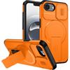xinyunew custodia per iPhone 16E/iPhone 17E con ring stand magnetico, cover militare antiurto con protezione fotocamera scorrevole compatible with MagSafe ricarica wireless Arancione