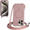 FMPCUON FNPCUON Cover Magnetica Silicone per iPhone 16 Pro Max con Cordino,Compatibile con MagSafe,Custodia con Laccio Collana Tracolla Collo Sottile TPU Antiurto Protettiva Case con Corda.Rosa