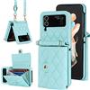 XIMAND Custodia a portafoglio per Samsung Galaxy Z Flip 3 a fisarmonica, 4 slot per carte, blocco RFID e cinturino regolabile, accessorio elegante e versatile per la donna moderna e chic (verde)