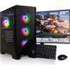 HYPER BYTE® - Gaming PC - Set completo con AMD Ryzen 7 5700G fino 4,6 GHz | 16GB DDR4 | 1TB SSD | Watercooling | Monitor 25 pollici | mouse & tastiera | QWERTY| Win11 Pro | Computer fisso per gamer