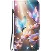 BLOTECH Custodia Reno8 Lite 5G Cover Portafoglio,for OPPO Reno8 Lite 5G Custodia 3D Pittura Colorata Wallet Case Retro a Libro Protettiva con Corda Custodia Magnetica Leather Flip Cover,Fiore di farfalla