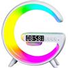 Generico Cassa Speaker BT WiFi Lampada Mini a Forma G con Ricarica Smartphone Induzione Fast Qi con Orologio Sveglia LED RGB15 x 15 x 6 cm