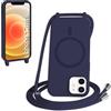 FMPCUON FNPCUON Cover Magnetica Silicone per iPhone 12 Mini con Cordino,Compatibile con MagSafe,Custodia con Laccio Collana Tracolla Collo Sottile TPU Antiurto Protettiva Case con Corda.Blu