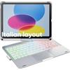doqo Custodia con tastiera per iPad 10ª e 11ª generazione, girevole a 360°, wireless, retroilluminazione a 7 colori trackpad multi-touch. Custodia a foglio per iPad 11 A16 2025 e iPad 10,9 10ª 2022