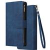 BRAND SET Custodia Portafoglio per Samsung Galaxy A12 con Zip Scomparto Slot Carte in Cover Pelle PU [Funzione Stand] Magnetica Cover Posteriore per Samsung Galaxy A12-Blu