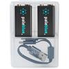 paleblue Batterie ricaricabili intelligenti 9V con caricatore USB di Pale Blue, agli ioni di litio 9 Volt 500 mAh, ricarica in meno di 3 ore, oltre 1000 cicli, cavo di ricarica USB a USB-C 2 in 1, indicatore