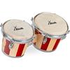 XDrum Bongos Retro - 2 tamburi con diametro 16,5 cm (6,5) e 19 cm (7,5) - Bonghi con pelli naturali accordabili e chiave di accordatura - Tamburi in legno colore naturale con strisce rosse