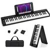 COSTWAY Pianoforte Digitale Pieghevole 61 Tasti, Tastiera Elettronica Portatile, con Tasti a Grandezza Standard Leggio Pedale Sustain MIDI Bluetooth e Borsa, per Principianti Bambini Adulti, Nero