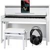 Classic Cantabile UP-1 WH Pianoforte Verticale Digitale - 88 Tastiera pesata - Pianola musicale con USB, MIDI, 256 polifonia, 40 voci - Piano digitale Set con Panca e Cuffie - Bianco Lucido