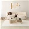 Hanah Home Elegant Coffee Table, Travertine Color, 105 x 30 x 65 cm | 100% vetro Top & Melamine Coated Particle Board | Elegante Marble Design for Modern Living Space