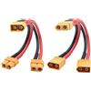 Riertostng 1 paio di cavi corti XT60 paralleli per batteria, 14 AWG XT60 maschio a femmina, cavo adattatore sdoppiatore a Y, 10 cm, per quadricotteri radiocomandati