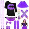 WILDPARTY Completo anni '80 completo da donna, t-shirt, tutù, marsupio, fascia per capelli, orecchini, collana, guanti a rete, abbigliamento anni '80 costume neon accessori festa a tema carnevale donna