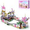 MONOFUN Castello Principesse Montagne Russe Set di Costruzione, 749 PCS Rosa Parco Divertimenti Carnevale con Casa sull'Albero Friends, Mulino a Vento, Pasqua Natale Regalo per Bambine Ragazze da 6+