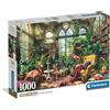 Clementoni - Puzzle 1000 Pezzi per Adulti e Ragazzi, Collection, Tema Green House Library, Poster Incluso, Compact Box, Illustrazione Biblioteca, Made in Italy, 70x50 cm, 39936