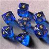 BESCON DICE Set di 7 dadi poliedrici sfaccettati in cristallo, per DND, RPG, giochi da tavolo, collezionisti, confezione in scatola di latta, effetto pietra preziosa (zaffiro)