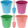 OFFIGAM Set Giocattoli Secchiello da Spiaggia per Bambini, 6 Pezzi Colorati in Metallo Resistente, Secchielli e Palette per Giochi All'aperto, Giardino e Spiaggia, Stimolazione Manuale e Coordinazione