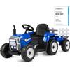 COSTWAY Trattore con Rimorchio Cavalcabile per Bambini 12V, Trattore Elettrico Telecomandato, con Luci e Suoni, 30kg, 3+ Anni (Blu)