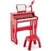 KOMFOTTEU Pianola Bambini Musicale Tastiera, Tastiera Digitale a 37 Tasti, Mini Tastiera per Bambini con Effetti Luminosi e Microfono, Strumenti Musicali con Sgabello, 22 Battiti/8 Toni/8 Ritmi, Rosso