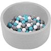 SELONIS Piscina Soffice per Bambini 70X30cm/150 Palline Rotonda, Grigio Ch:Grigio/Bianco/Turchese