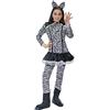 Generico Costume da Tigre bianca per Bambina, Completo con Vestito a Righe Bianche e Nere, Pantaloni, Cerchietto con Orecchie (6/7 anni)