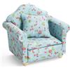 Odoria Casa delle Bambole Poltrona Miniatura: 1/12 Scala Divano per Ufficio Soggiorno e Salotto Rustico Country - Mini Sedia Poltroncina Vintage Mobili Legno con Cuscino Floreale Blu