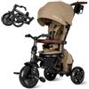 Qplay Triciclo Evolutivo COMFO MAX 6 in 1 nero | Triciclo Bebe 1 anno pieghevole in alluminio con seduta a 360°, reclinabile e capottina - per neonati da 10 a 72 mesi (beige)