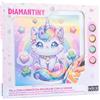 DIAMANTINY Design Art Quadretto - Kawaii - Gattino Unicorno con Collana, Cuori e Stelle