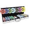 Pokeo Valigetta Poker 500 Fiches - Set Poker Professionale in Alluminio con Fiches Laser 12g, 2 Mazzi di Carte, Dadi, Dealer Button - Valigetta Alu Chiudibile Texas Holdem