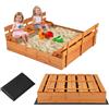 RELAX4LIFE Sabbiera con 2 Panchine per Bambini in Legno, Sabbiera con Coperchio, Sandbox per Giardino, Patio e Cortile 125 x 118 x 42,5 cm