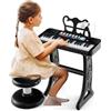 COSTWAY Set Pianoforte Digitale 37 Tasti per Bambini, Tastiera Elettronica con Microfono Regolabile, Leggio Rimovibile,Strumento Musicale Elettronico per Bambini di 3+ Anni (Nero)