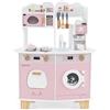 COSTWAY Cucina Giocattolo con Macchina da Caffè, Forno e Lavatrice, Cucina per Bambini in Legno con Microonde e Lavandino, Set Cucina con 13 Accessori, 70 x 30 x 88 cm, per Bambini 3+ Anni