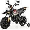 COSTWAY 12V Aprilia Moto Cavalcabile per Bambini, Motocicletta Elettrica con Ruote Ausiliarie e Musica Wireless, Sospensione a Molla, Moto Elettrica alla Moda per Bambini 3-8 Anni (Nero)