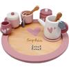 Mainely Gioco da tè in legno Rosa personalizzabile - con vassoio e accessori, gioco di ruolo per la cucina giocattolo - per bambini a partire da 18 mesi - personalizzato con nome - Label Label