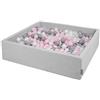 KiddyMoon Piscina di Palline 120X30cm/300 Palline Grande Quadrato per Bambini Fabbricato in EU, Grigio Chiaro:Perla/Grigio/Trasparente/Rosa Chiaro
