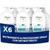 Dove, Sapone Liquido Mani Nutrimento e Protezione, Sapone Detergente Mani Idratante, Rimuove con Efficacia Sporco e Batteri, con +5 Agenti Idratanti, Formula 99% Biodegradabile, 6 pezzi da 250ml