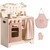 Cucina per Bambini in Crema Rosa Con Grembiule, Guanto, Forno E Rubinetto, Con T