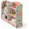 Relaxdays Scaffale per Bambini con 4 vani e Tasche appese, MDF Rosa/Verde, 80x82x26 cm