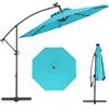 COSTWAY Ombrellone da Giardino 300 cm, 32 Luci LED Solari, Anti-UV, Inclinazione Regolabile, Manovella, 8 Stecche per Esterno Piscina Patio (Turchese)