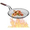 Gvblkq Folding Grill Basket, Rustproof Stainless Steel, Round Shape, Wood Handle, Foldable Design, Portable Lightweight, for Outdoor Camping, Fish, Shrimp, Vegetables, 22.24x12.2x1.5 inches