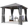 TOOLPORT Gazebo da Giardino 3x3 m Tetto Hardtop in Acciaio con Teli Laterali e Zanzariere in Grigio