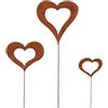 Ginwrek Pali da giardino per decorazioni a forma di cuore, 3 pezzi, 20,3 cm, 14 cm e 10,2 cm, colore ruggine, giardino decorativo con palo lungo robusto ferro per decorazioni
