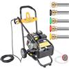 VonVVer Idropulitrice Professionale a Benzina 2200 PSI 7.5 CV Motore, 5 Ugelli, 8m Tubo, Ruote, Autolavaggio, Pulizia Giardino, Tetti, Auto e Pavimenti | Kit Completo con Serbatoio Detergente