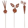 UNUS Set di 3 decorazioni per ortaggi a radice, in metallo effetto ruggine, per giardino e aiuole rialzate, carota, cipolla e barbabietola rossa