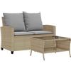 vidaXL Divano Giardino 2 Posti con Cuscini e Tavolo Beige Polyrattan, Divano da Esterno, divanetto da Giardino, Divano da Giardino a Due posti
