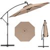COSTWAY Ombrellone da Giardino 300 cm, 32 Luci LED Solari, Anti-UV, Inclinazione Regolabile, Manovella, 8 Stecche per Esterno Piscina Patio (Marrone)