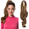 Silk-co Coda Capelli Extension Finta di Cavallo Mossi Onda Larga con Pinza Clip Ponytail 45cm 140g Marrone/Biondo