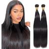 Salharer Ciocche di capelli veri, da cucire, con 2 fasci di capelli Remy, colore nero naturale per donna, 30 cm 32 pollici